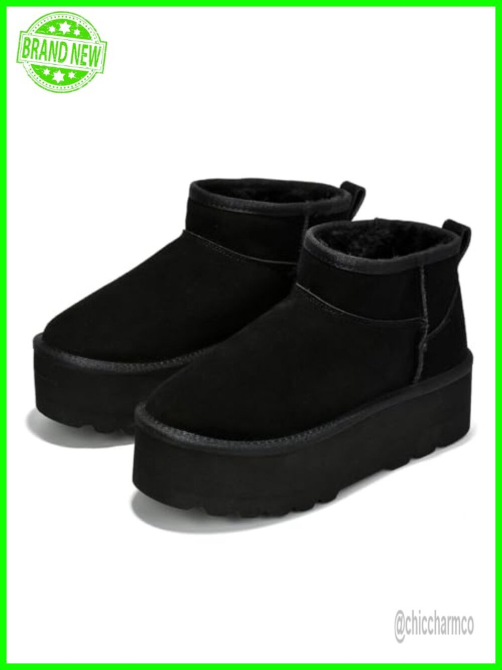 Genuine Suede Ankle Snow Boots Waterproof Platform Faux Fur Lined Women